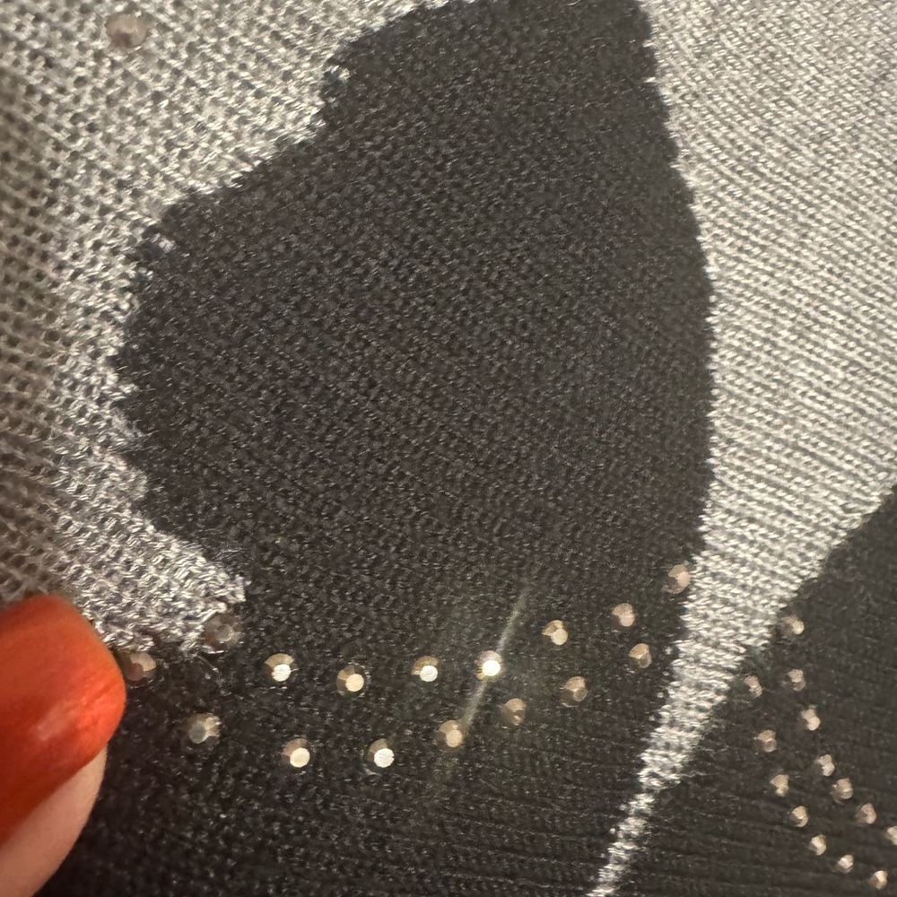 WHBM Gray Lightweight Sweater w/Black w/Rhinestone Collar Cat Silhouette  SM #K - Picture 9 of 9